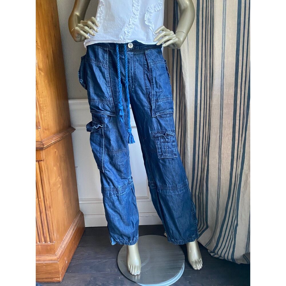 Free People Dark Blue Wide Leg Cargo Pants